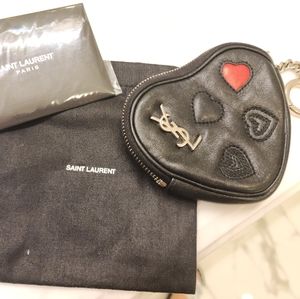 Authentic YSL leather heart coin purse